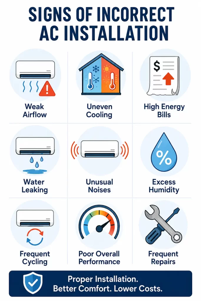 Signs of incorrect AC installation