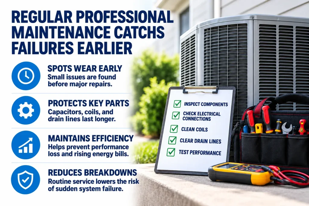 Infographic showing how regular HVAC maintenance helps catch component failures early